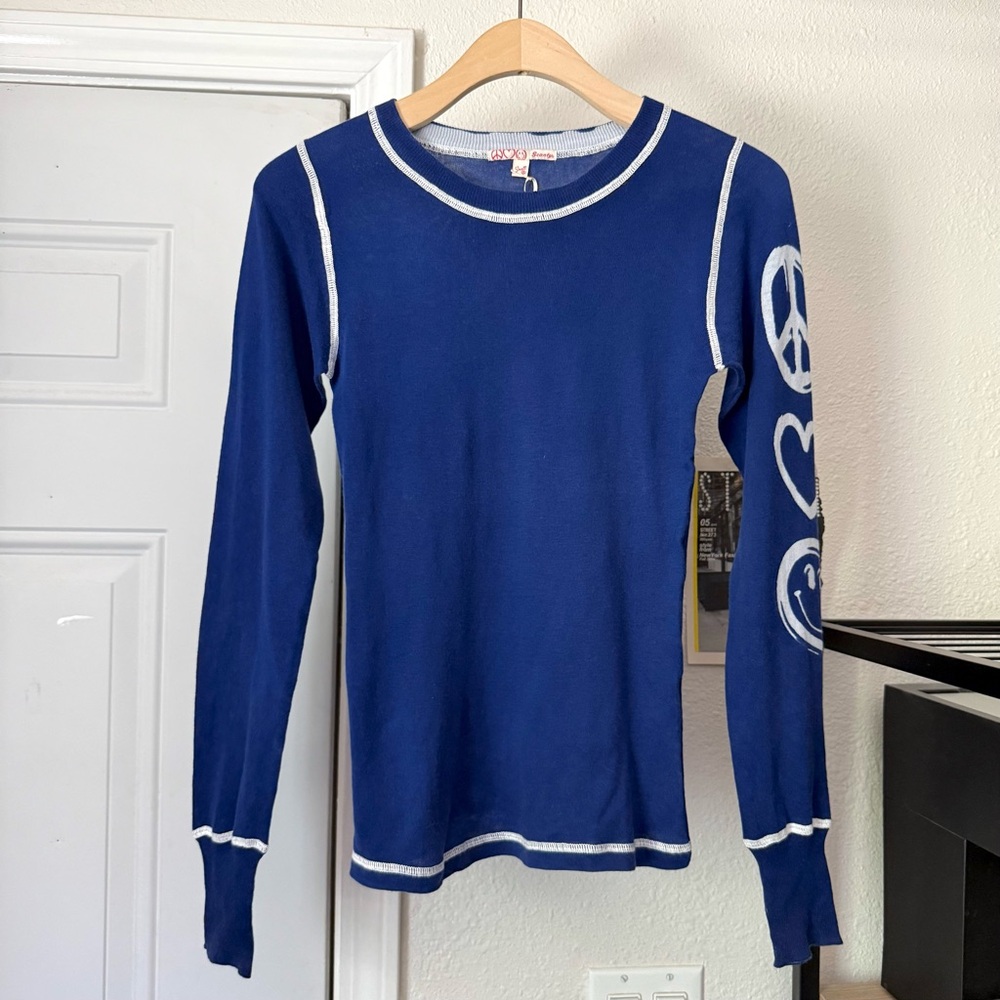 NWT SCANTY blue knit crew smiley peace graphic baby long sleeve tee sweater